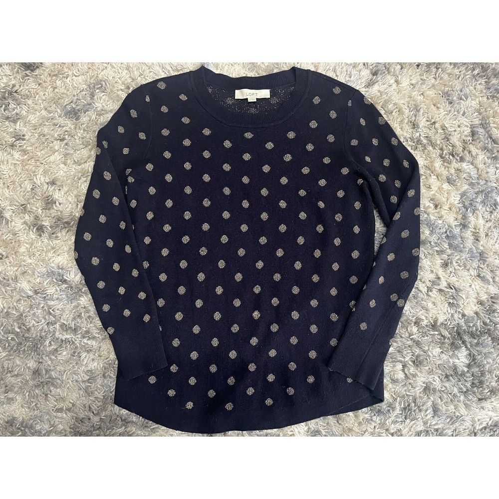 LOFT Navy Polka Dot V-Neck Sweater